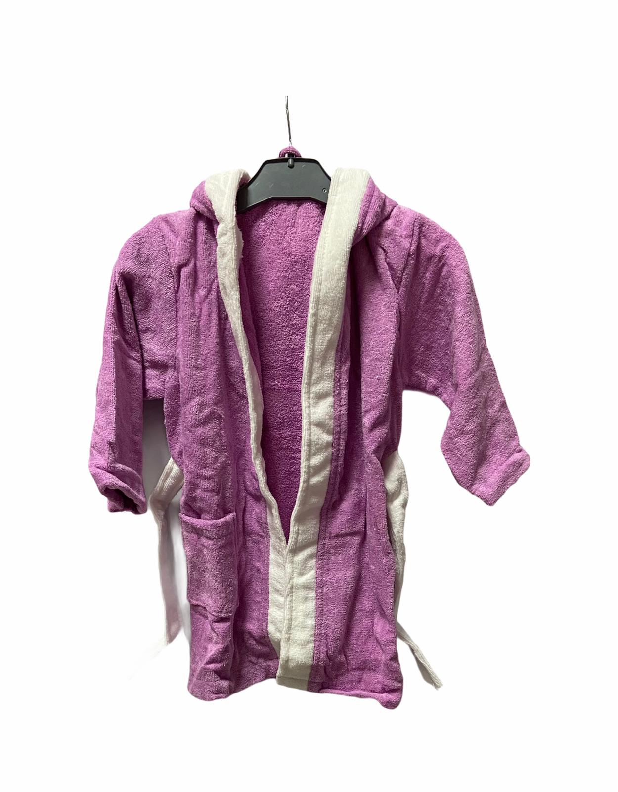 3-4 Yaş Pamuklu Kadife Çocuk Bornoz - Lila