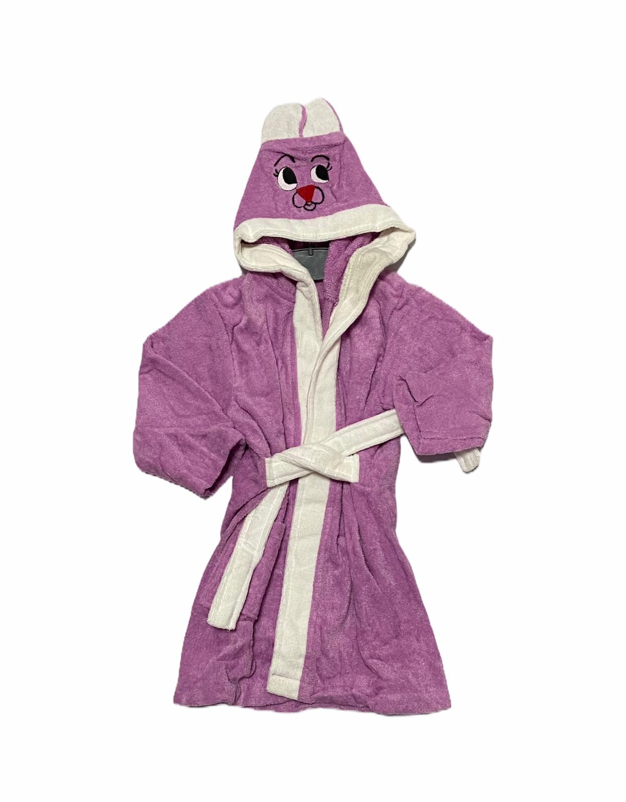 3-4 Yaş Pamuklu Kadife Çocuk Bornoz - Lila