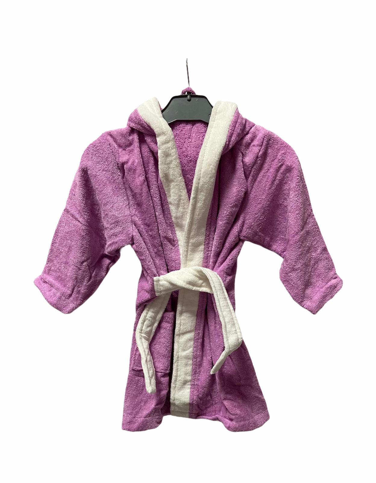 3-4 Yaş Pamuklu Kadife Çocuk Bornoz - Lila