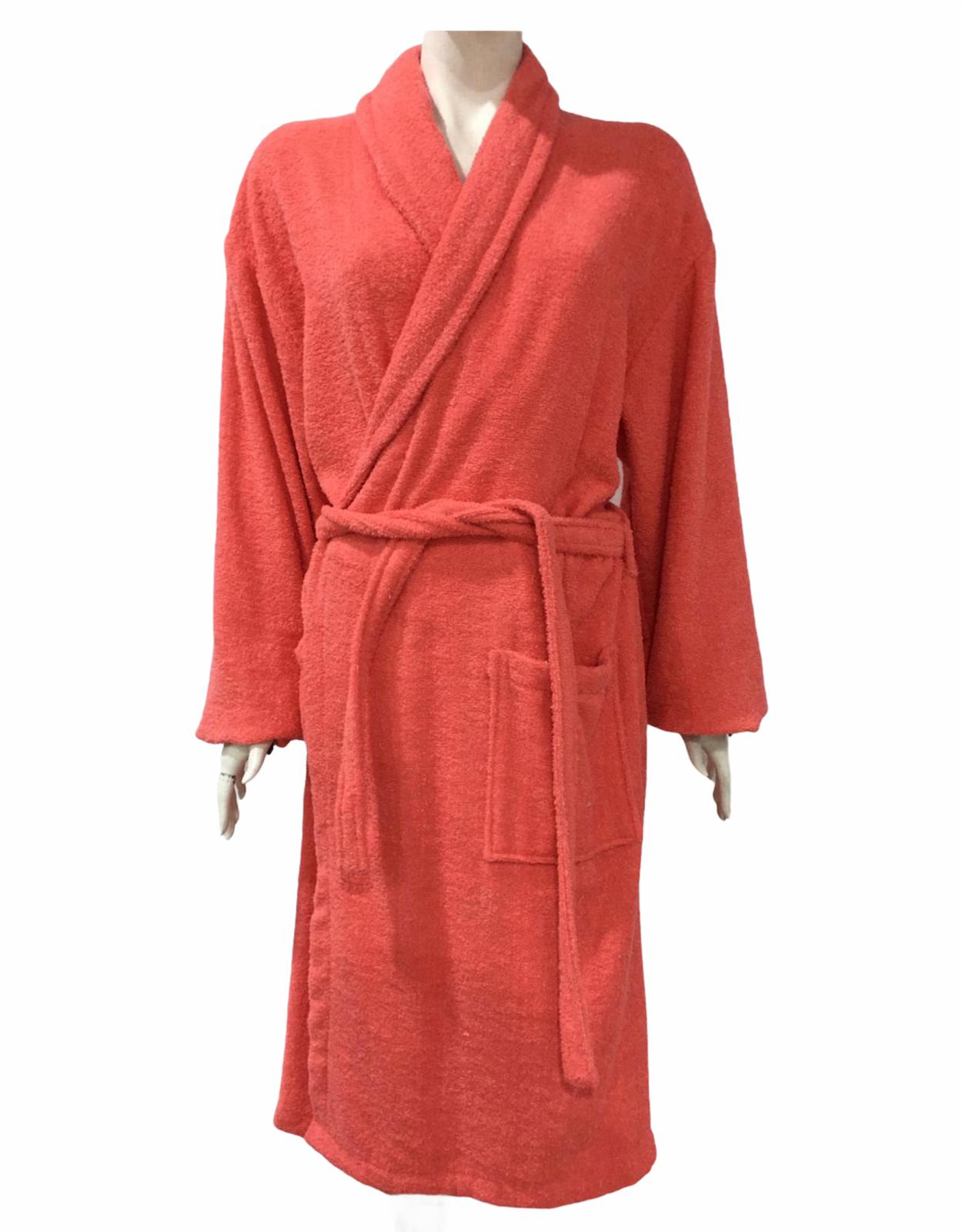 Şalyaka Pamuklu Bukle Bornoz - Mercan